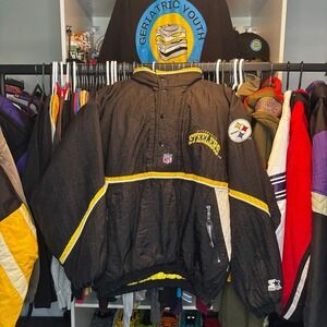 Vintage Pittsburgh Steelers Starter NFL Pullover Jacket Black Yellow Made Korea